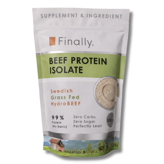 Package of Finally Beef Protein Isolate on a white background