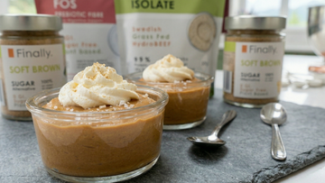 Salted caramel keto mousse made with Finally. HydroBeef protein and Soft Brown Sugar Alternative