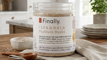 Jar of Finally. Ispaghula Psyllium Husks — a keto baking and fibre supplement staple