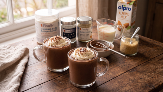 Rich keto hot chocolate with collagen in a mug