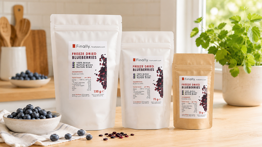 Finally freeze dried blueberries grown in Norfolk