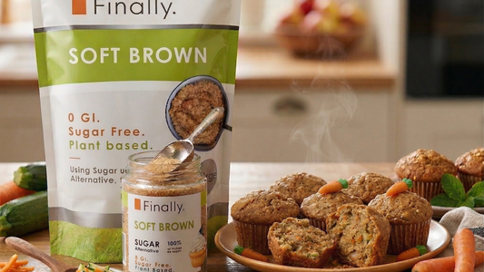 Low-carb spiced Easter muffins made with Finally. Soft Brown Sugar Alternative and FOS Prebiotic Fibre