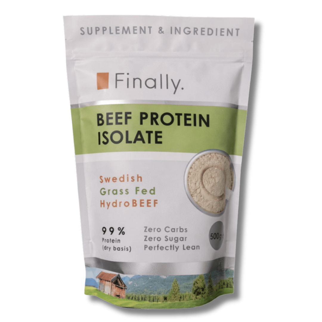 Package of Finally Beef Protein Isolate on a white background